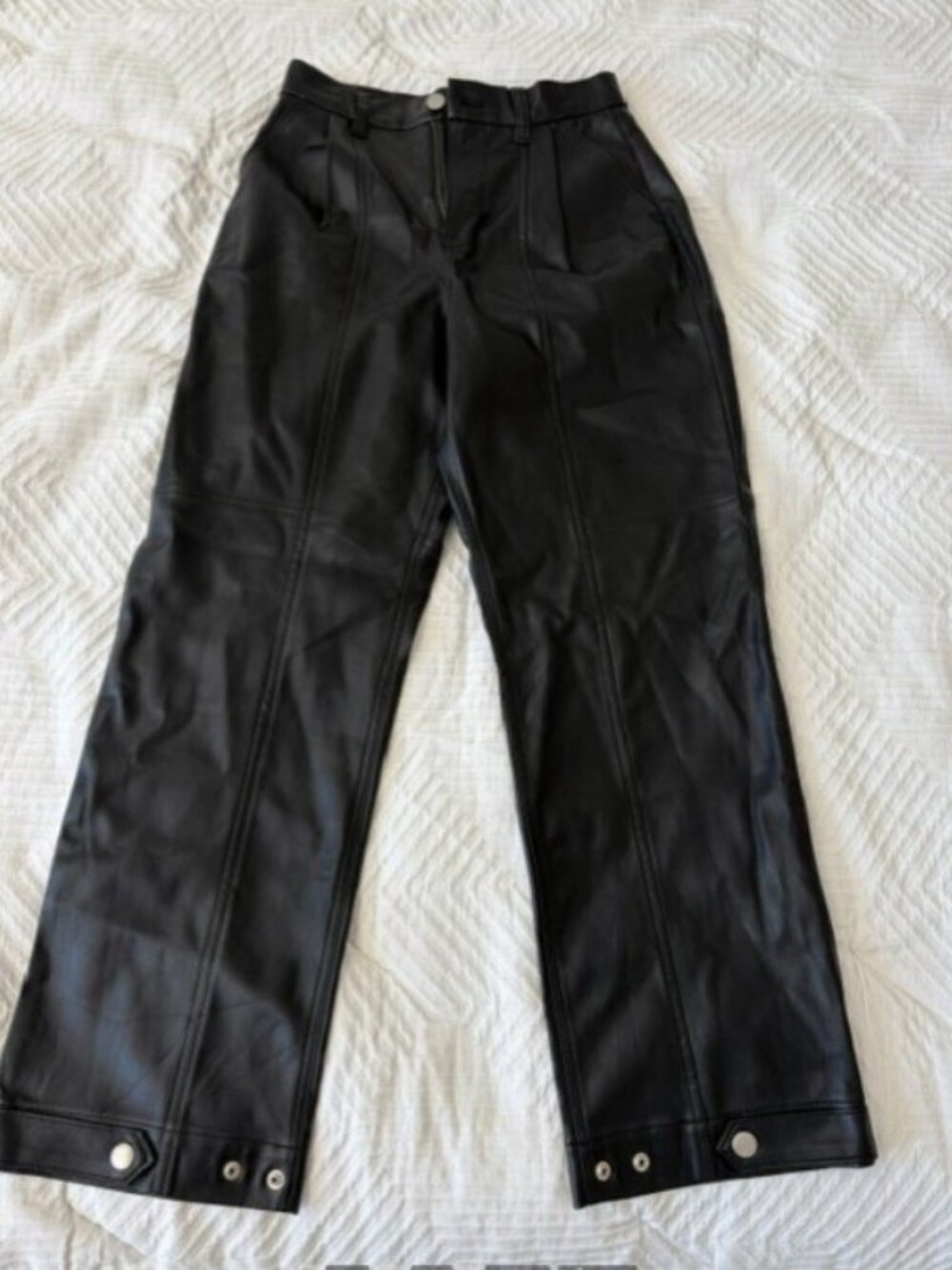 Blue Revival Black Faux Leather Pants | Snap Hem Detail | Size 24